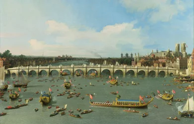 Westminster Bridge, London, mit der Prozession des Lord Mayor auf der Themse (Detail)